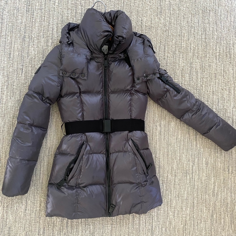 SAM Belted Puffer Jacket Size XS Charcoal